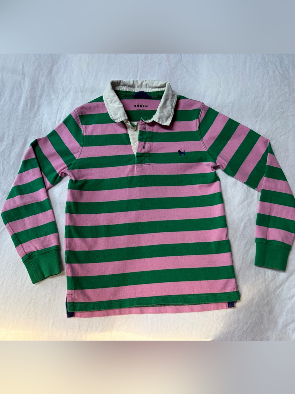 Mini Boden Striped Pink and Green Rugby Shirt - EUC